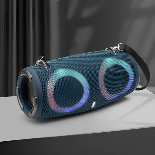 War Drum portable Bluetooth speaker with RGB coloured lights in black colour.