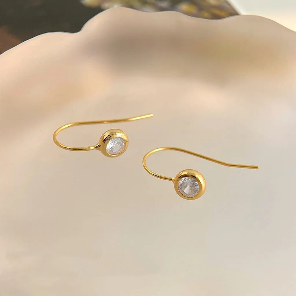 Round zircon earrings for women in minimalist geometric style, light luxury finish, simple zircon colour, one pair