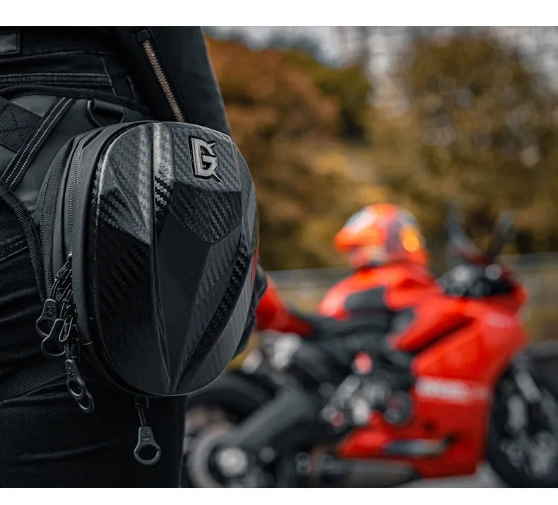 Devil Race Motorcycle Leg Bag in black, 4L capacity, polyester Oxford cloth with PC shell, 28x25x10cm