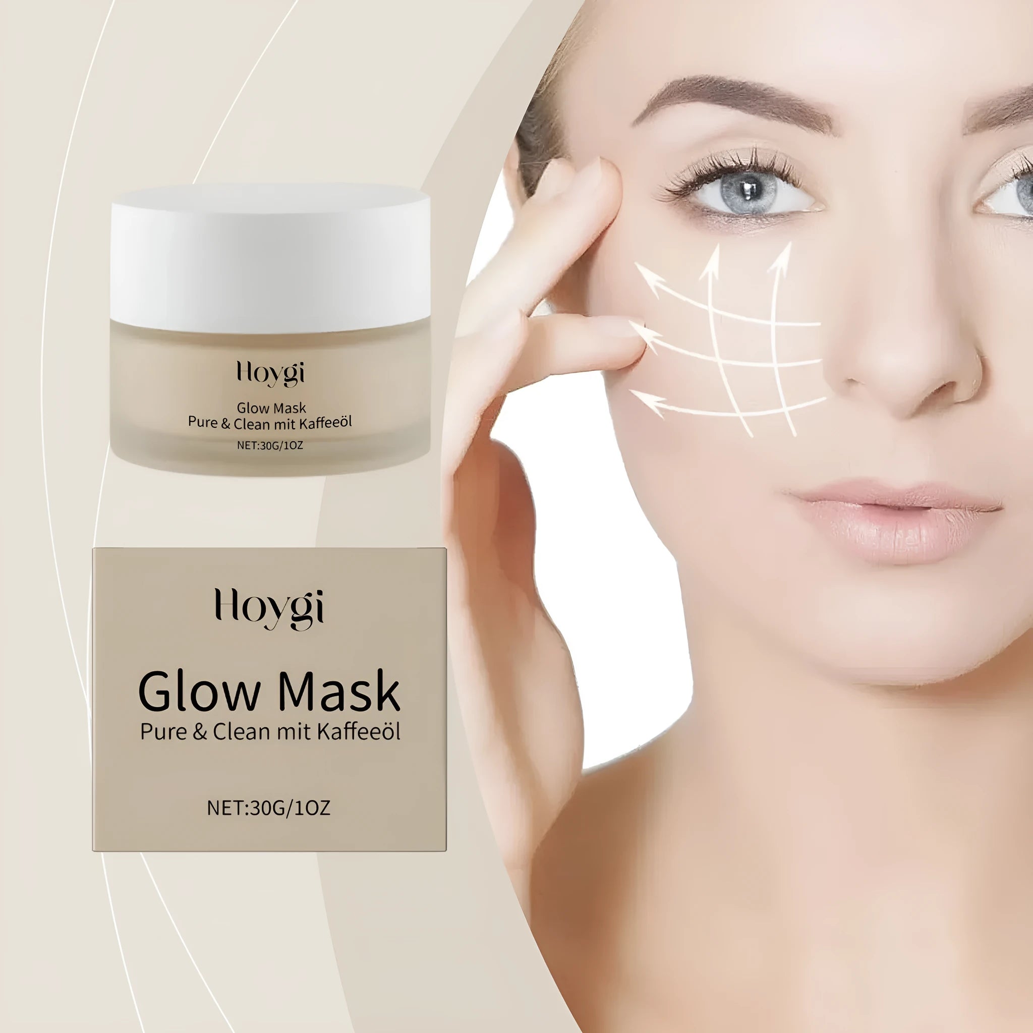 Facial sheet mask with serum containing glycerin and coffee seed oil, 5.1x3.9cm