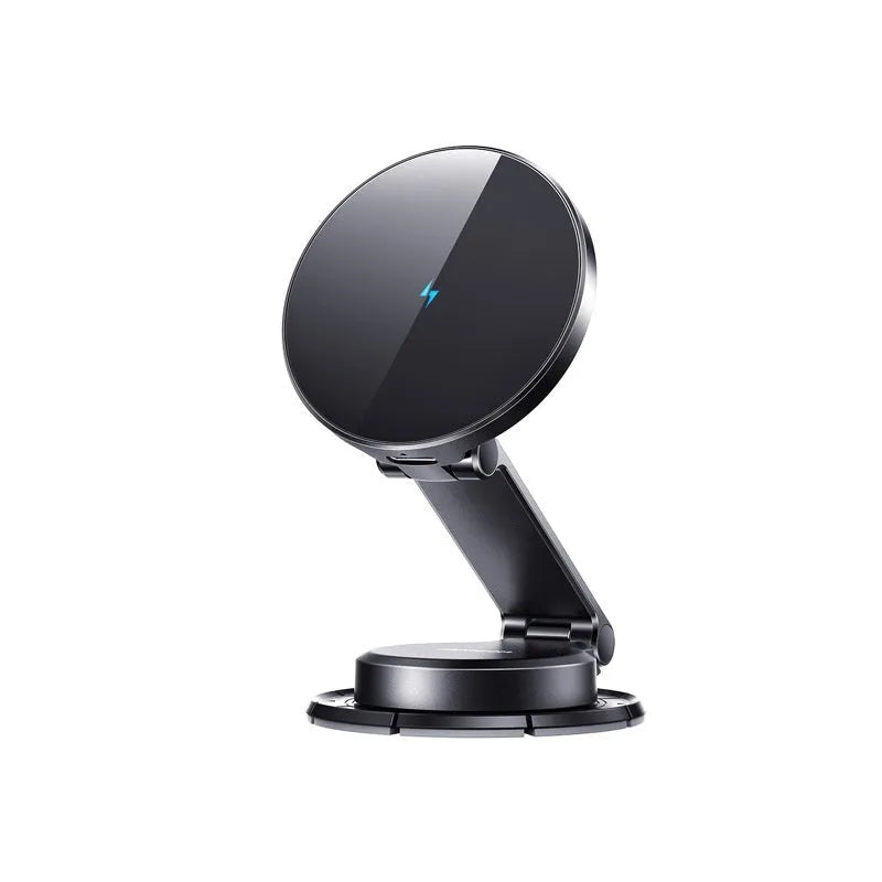 Black wireless charging car phone bracket with paste-style mount for universal vehicle installation