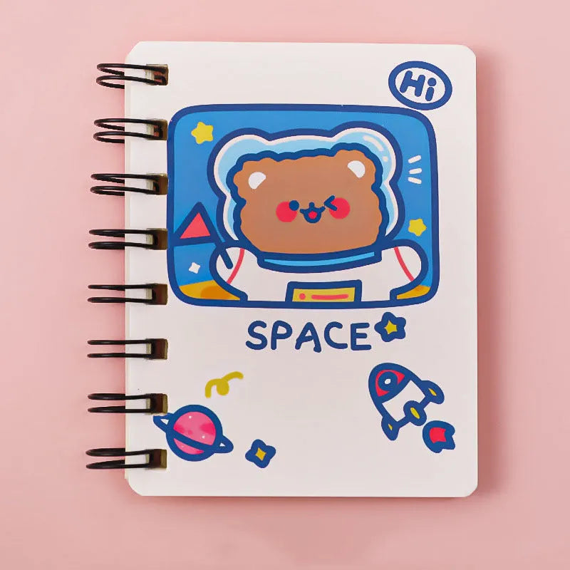 Astronaut series portable flipper notebook showing 10.5cm by 8cm size and optional cover designs.