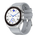 Smartwatch with black or silver case and choice of silicone, leather, or stainless steel strap on wrist