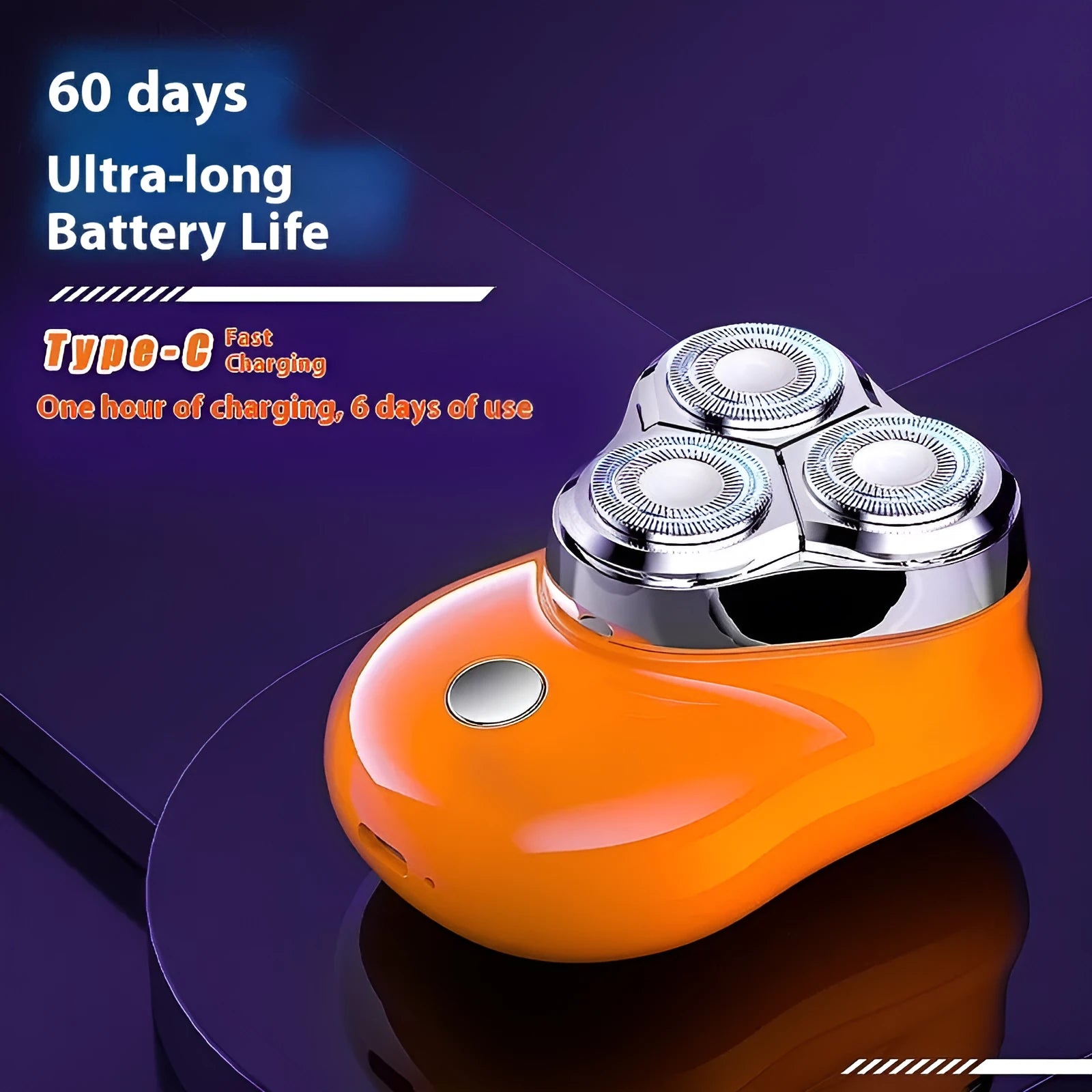 Electric magnetic suction floating three-blade shaver in piano black with floating cutter head