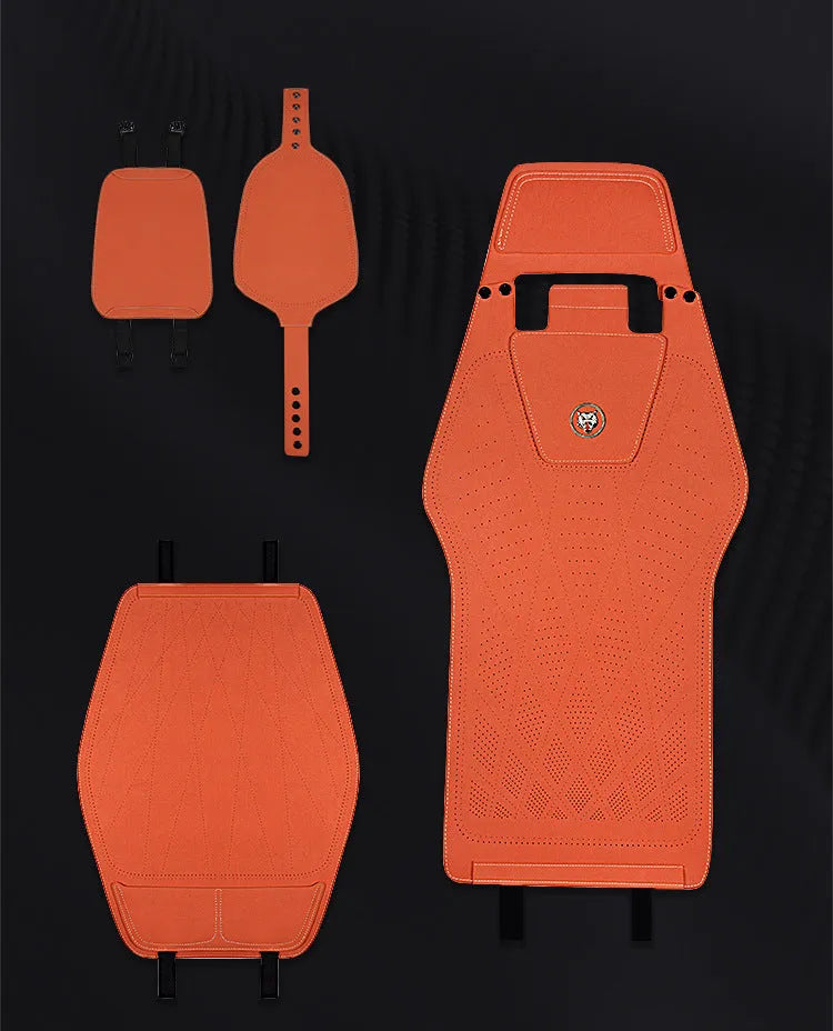 Tailored leather car seat cover with gradient hole design in Hermes orange colour