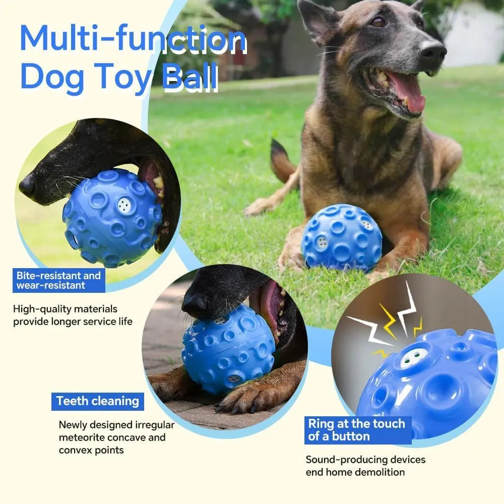 Natural rubber dog ball toy with squeaky sound feature in assorted colours for aggressive chewers
