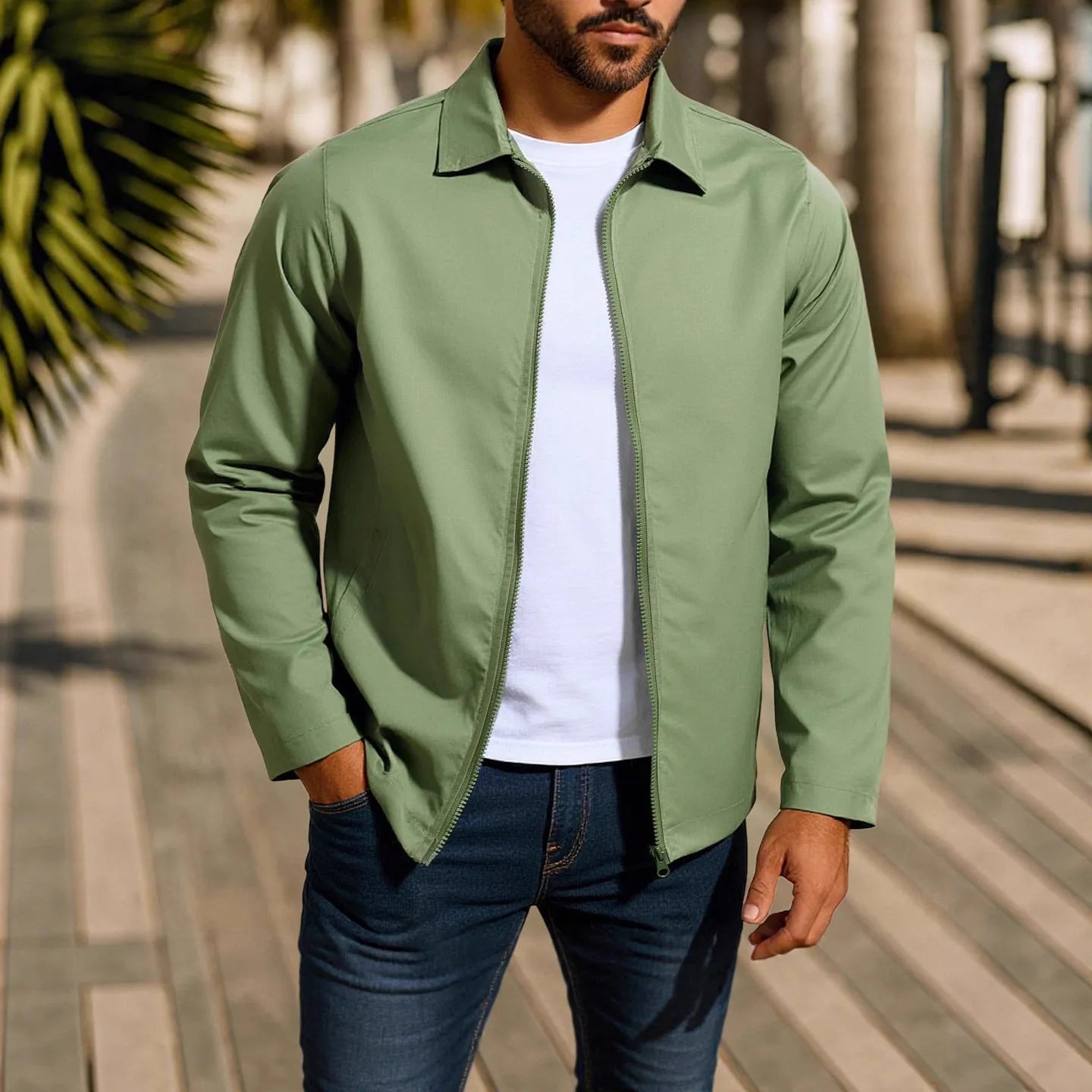 Men's zipper cardigan jacket with raglan sleeves in polyester blend available in four colours