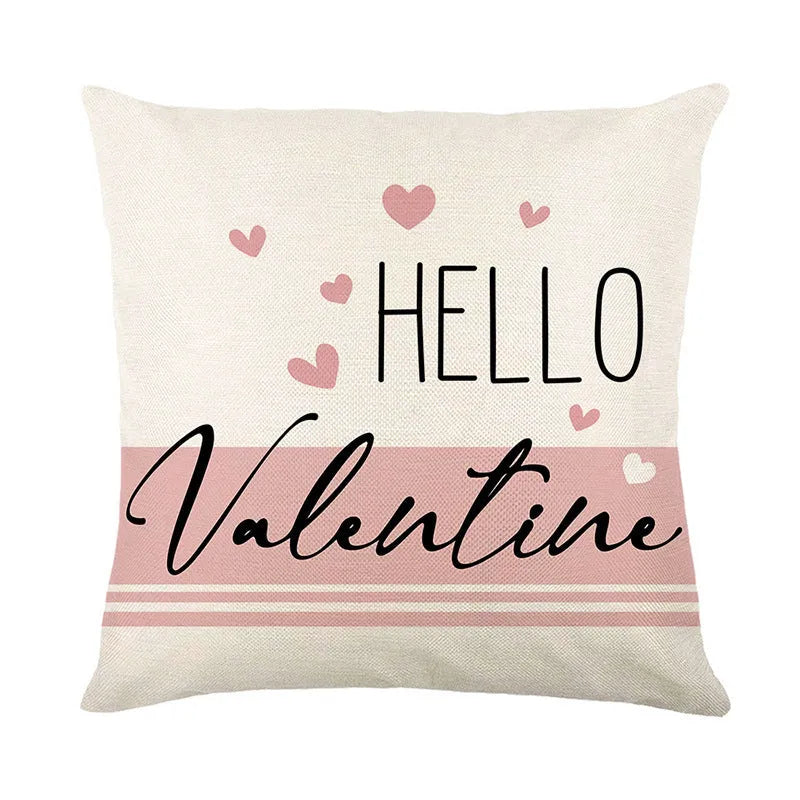 Square plaid pattern pillow cover with heart design, 45cm by 45cm, shown in one of four colour variations.