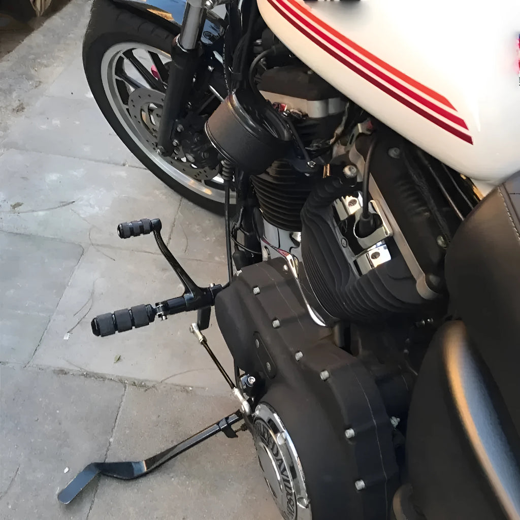 Front pedal assembly with stops bracket set for motorcycle replacement including locking claw rod and stop lever