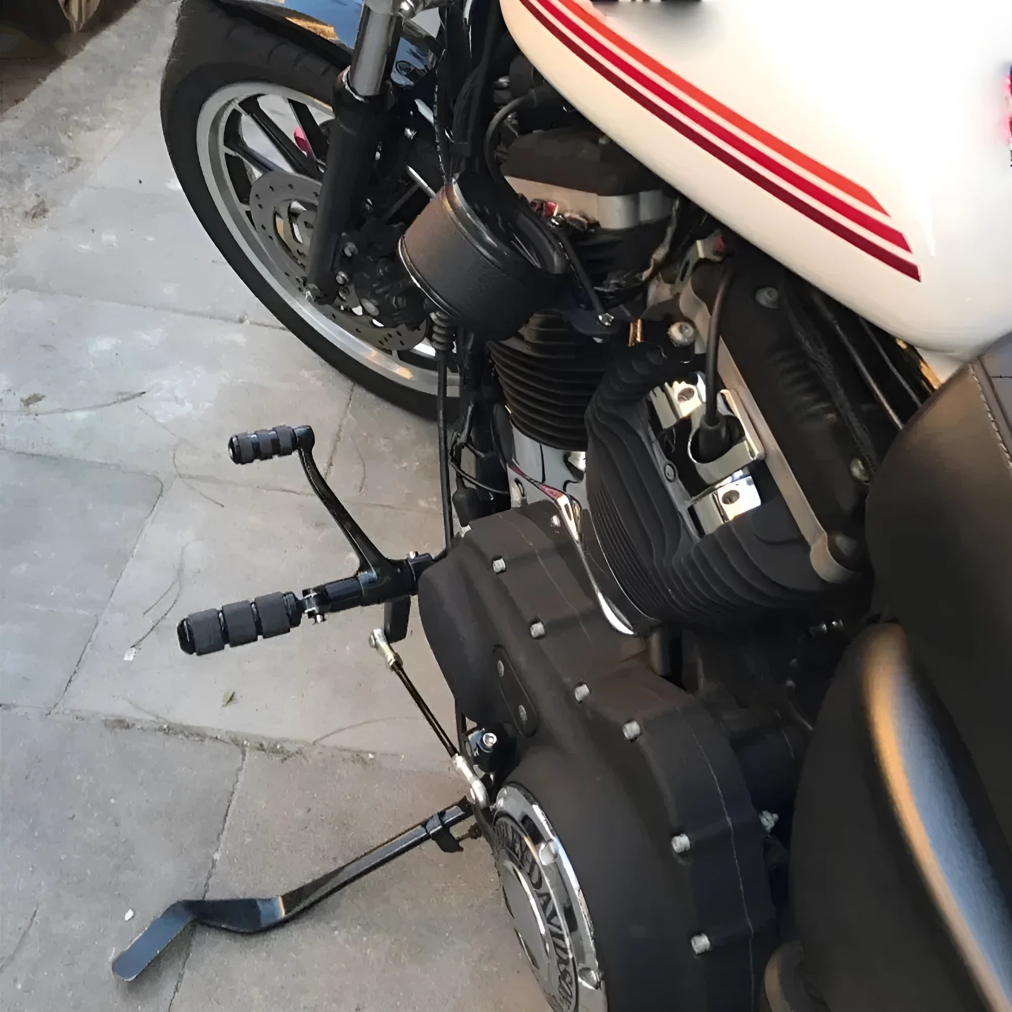 Front pedal assembly with stops bracket set for motorcycle replacement including locking claw rod and stop lever