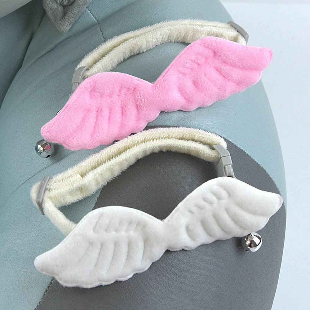 Creative Pet Cat Angel Wings Bell Collar in white, polyester adjustable 20-35cm, with bell