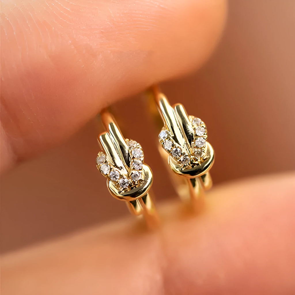 Gold copper vachette clasp earrings for women with geometric inlaid zircon stones and real gold finish
