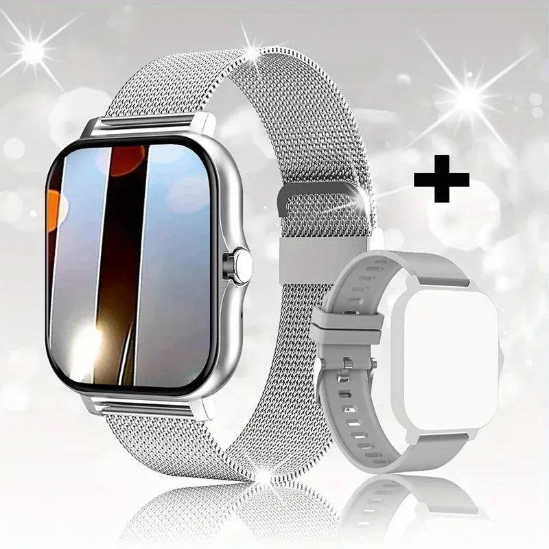 1.44-inch touchscreen smart watch with silicone strap showing Bluetooth calling and health monitoring features
