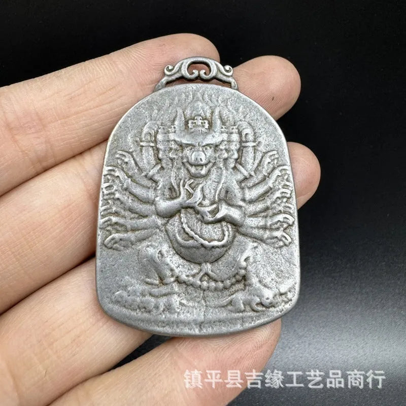 Chinese style iron pendant ornament with Aryaacalanatha Yamantaka geometric design