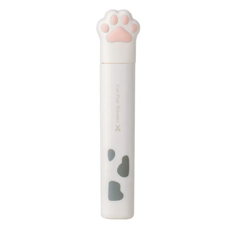 Cat paw design mini folding scissors in four colours showing stainless steel blades