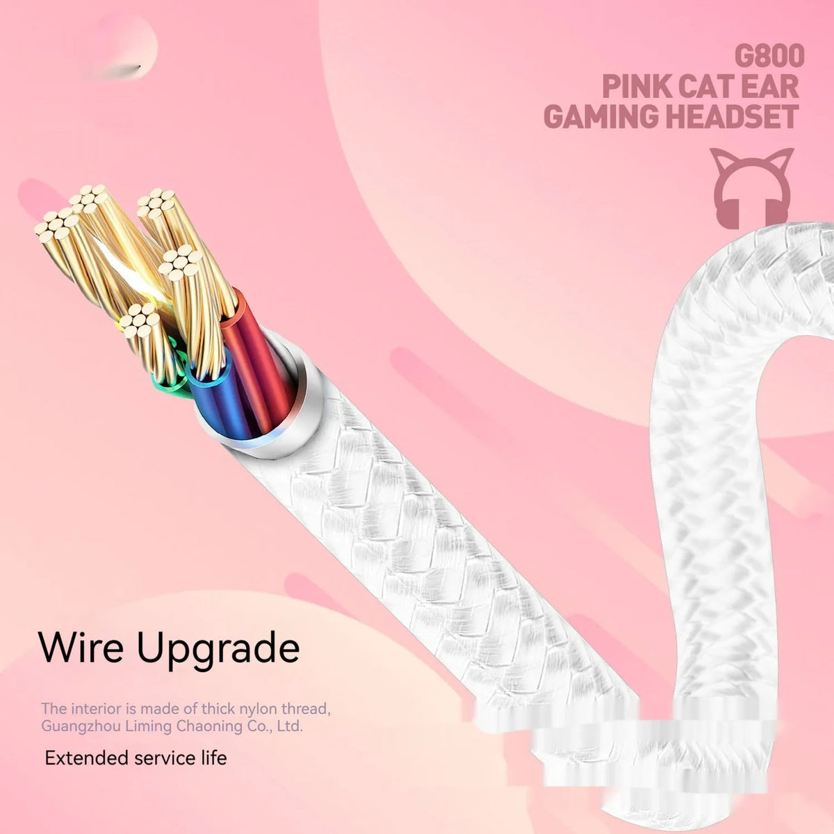 Pink G800 headworn wired earphones with braided cable and 3.5mm L-shaped plug