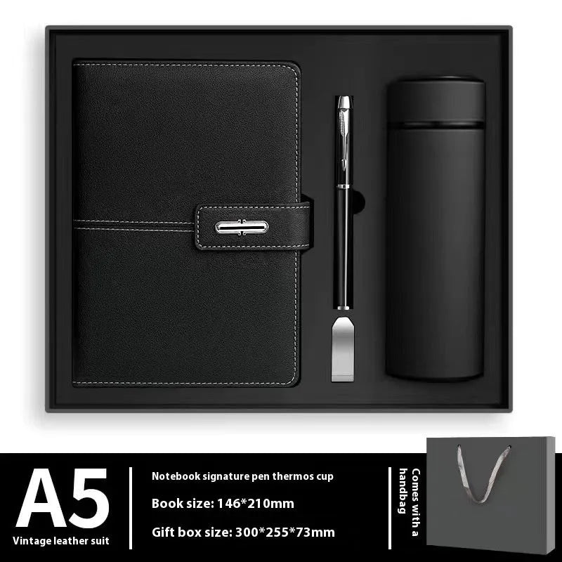 A5 notebook with PU leather cover in various colour options including black, red, green, blue, and orange