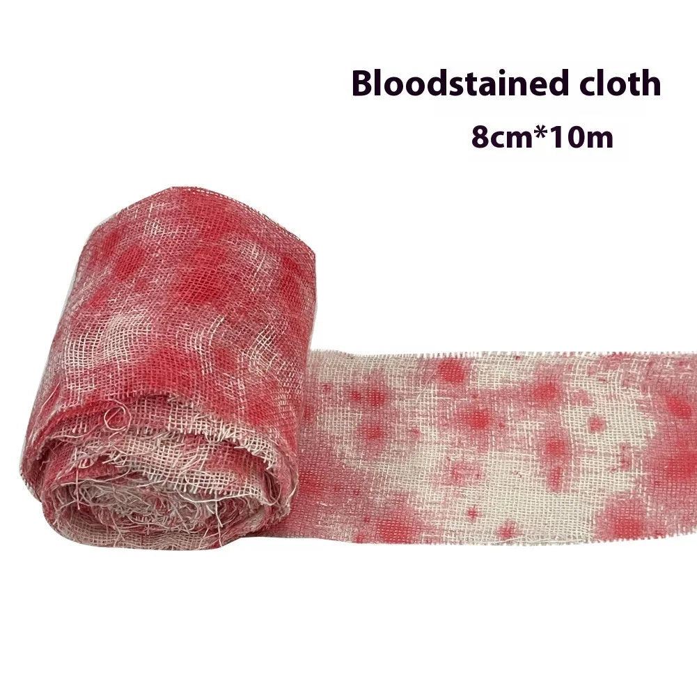 Blood-red dyed gauze bandage rolled for Halloween costumes and horror decorations with 8cm width
