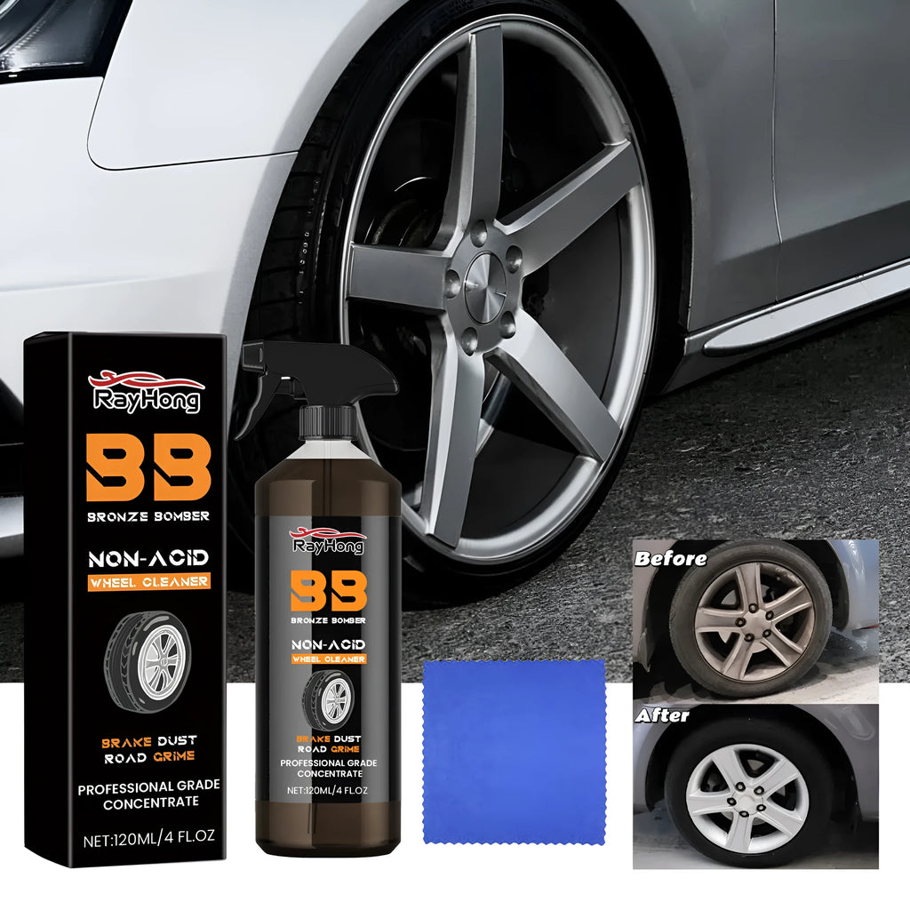 Car tyre cleaning bottle and microfiber cloth for alloy wheel cleaning with EDTA disodium formula