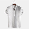 Fashion striped casual men's short sleeve cotton shirt pullover in regular fit, available in multiple colours