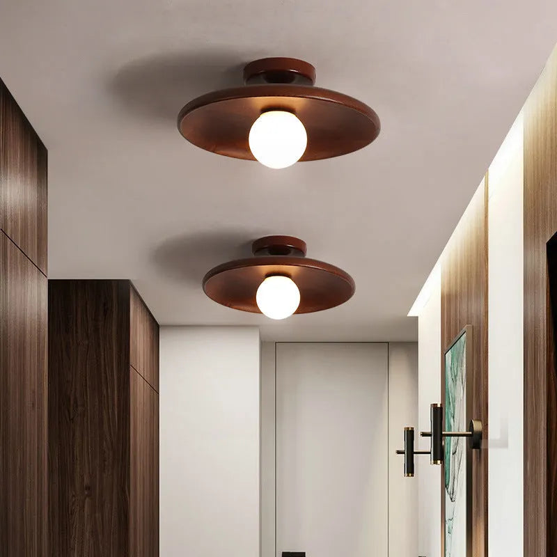 Solid wood and glass ceiling lamp in minimalist design with LED lighting