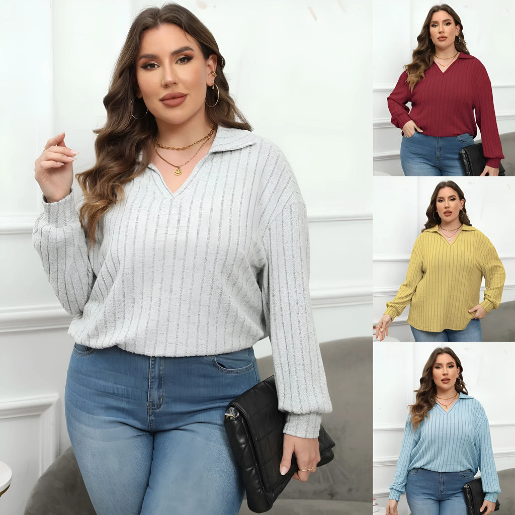 Women's plus size polo collar shirt in velvet polar fleece with lantern sleeves and Gothic street fashion styling