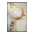 Handmade oil painting modern abstract golden circle on canvas for home decor, frameless unstretched, vertical orientation