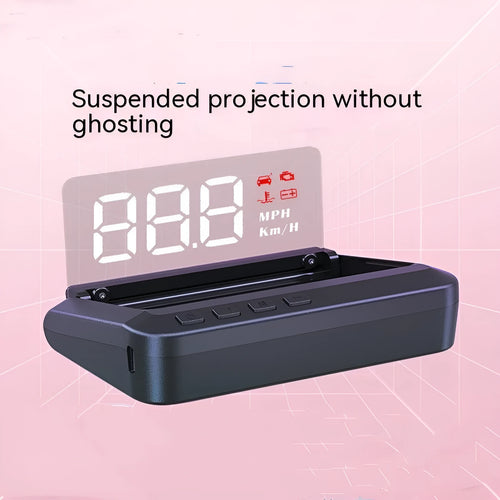 Black car head-up display with 2-inch screen showing speed projection for dashboard mounting