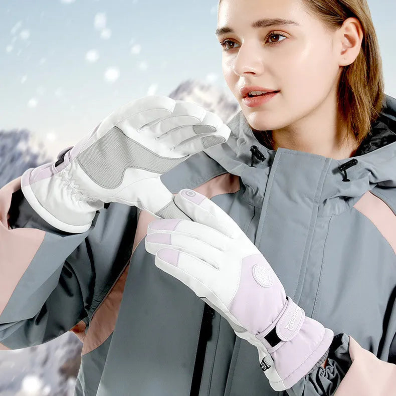 Snowflake cartoon print winter gloves, touchscreen and waterproof, one size, nylon with anti-skid palm