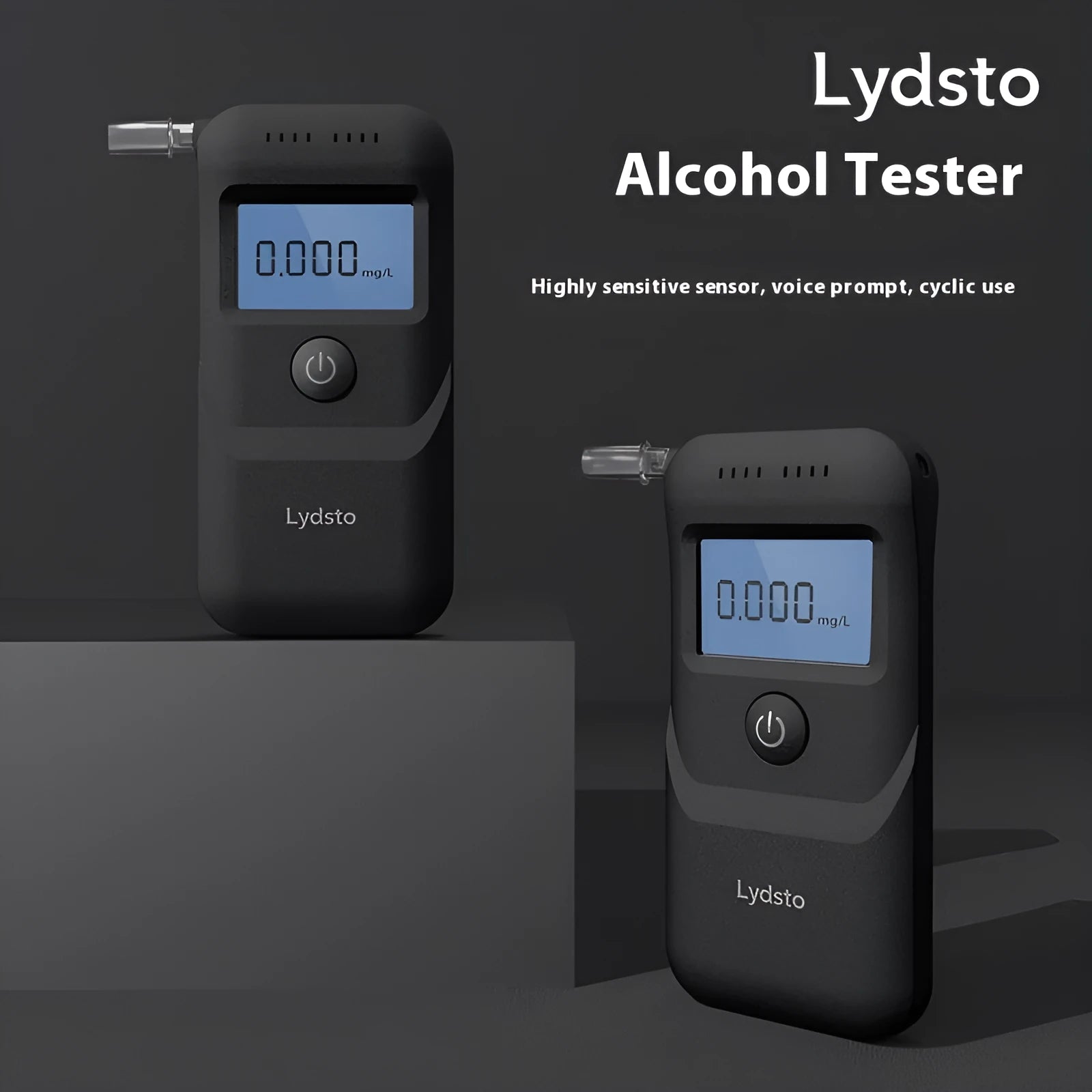 Black HD-JJCSY01 household alcohol breath tester unit on white background