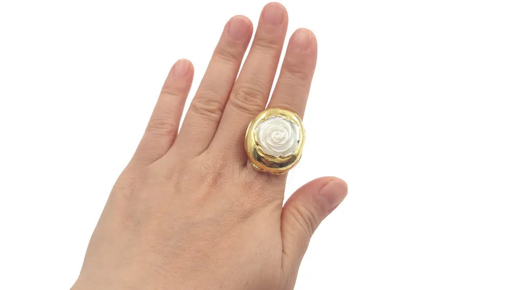 Women's copper gold-plated double ring with shell colour and roses grain texture