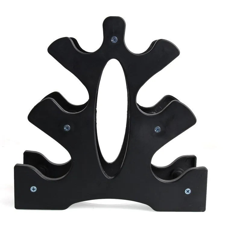 White PVC wall-mounted dumbbell rack with removable bracket for home gym storage.