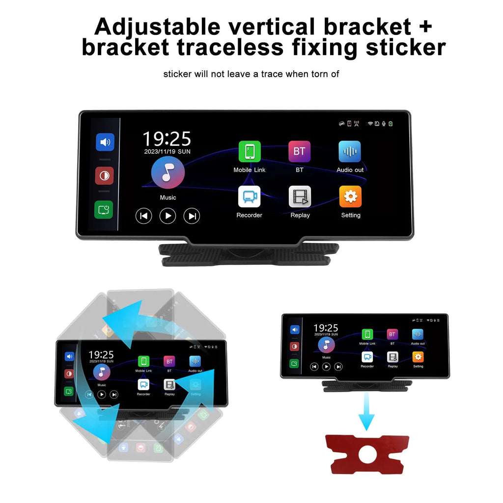 10.26-inch vehicle DVR system with rear view camera and smartphone connectivity