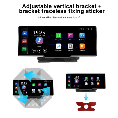 10.26-inch vehicle DVR system with rear view camera and smartphone connectivity