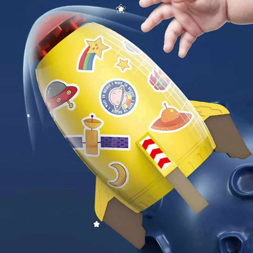 Water pressure powered rocket launcher toy with rotating sprinkler for outdoor garden use