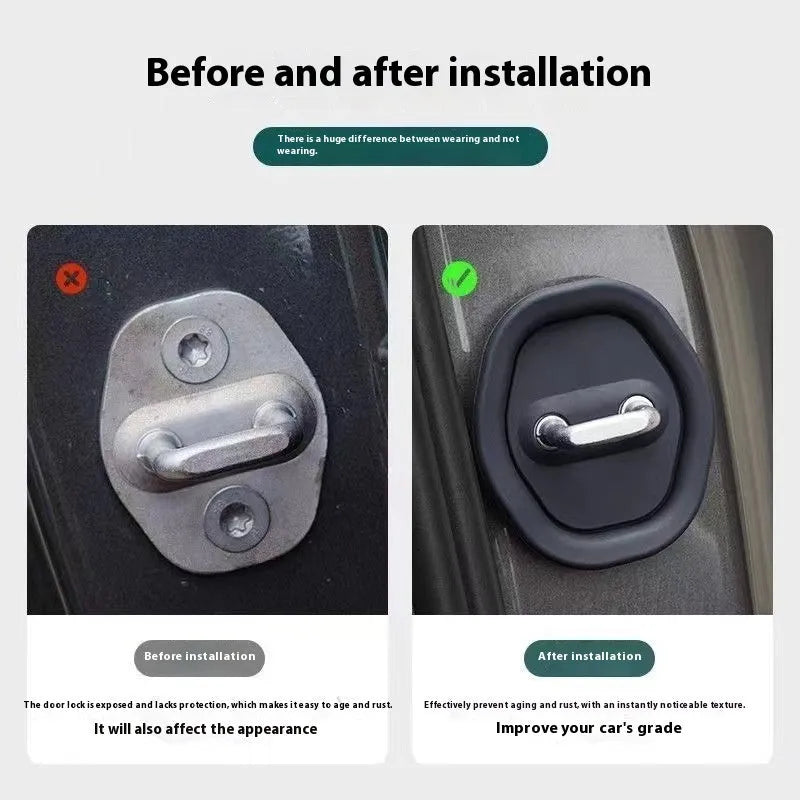 Black silicone car door lock crash pad measuring 8.6cm by 7cm on a car door