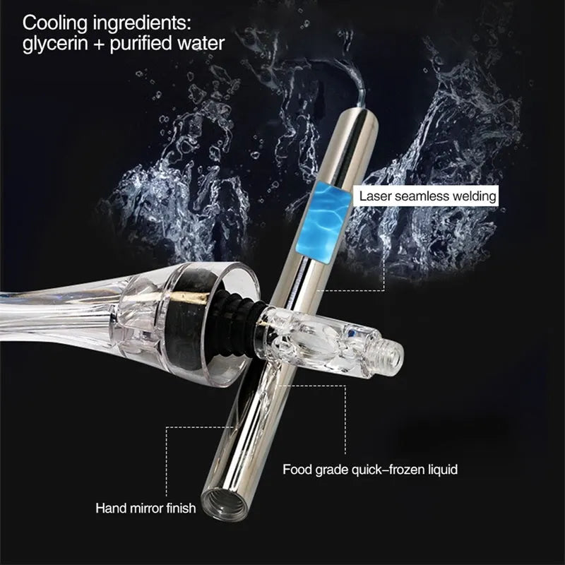 Stainless steel wine bottle cooler stick with acrylic pourer, shown in silver finish.