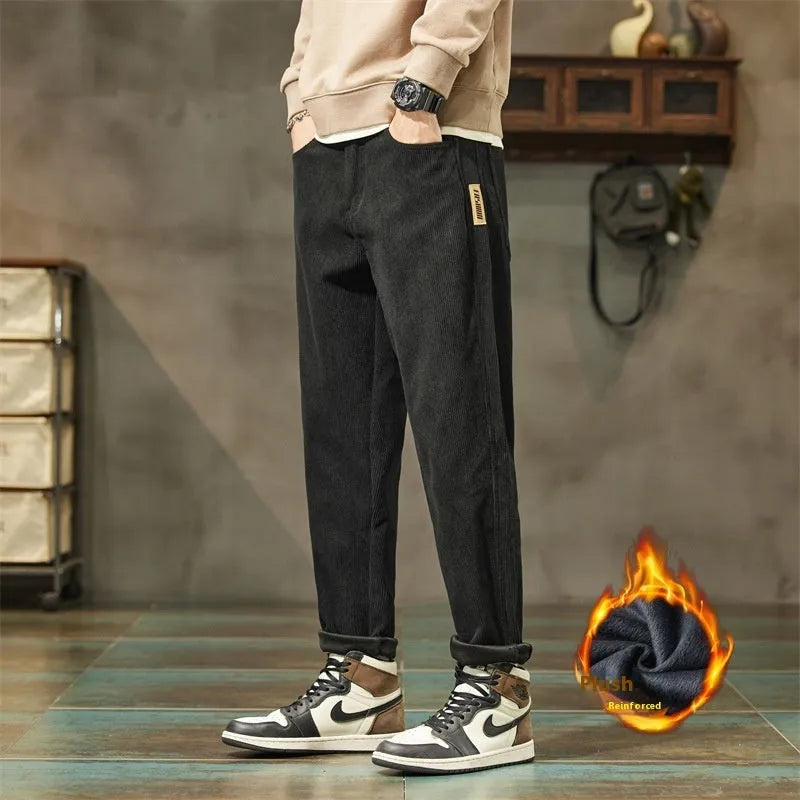 Corduroy men's casual trousers with straight leg and tapered street fashion styling