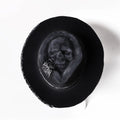 Handmade felt denim wool skull hat with cone crown in skull pattern colour