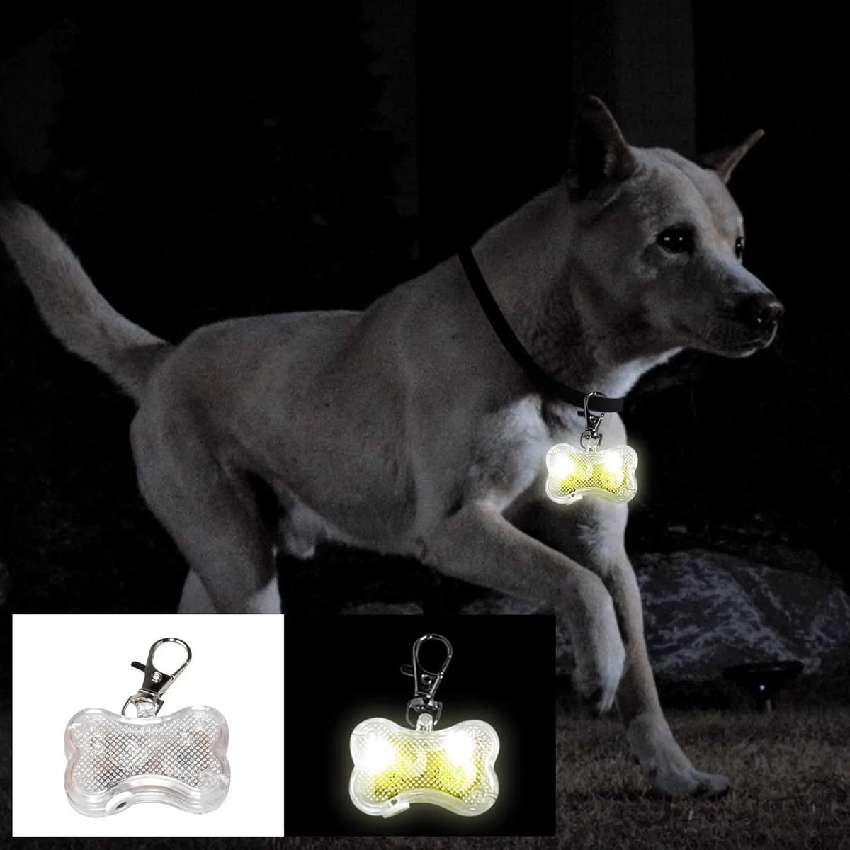 Pet LED luminous pendant in blue on a cat collar with three light mode options
