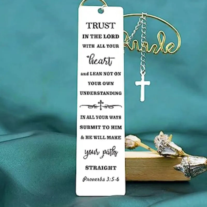 Stainless steel bookmark with engraved text in European style design