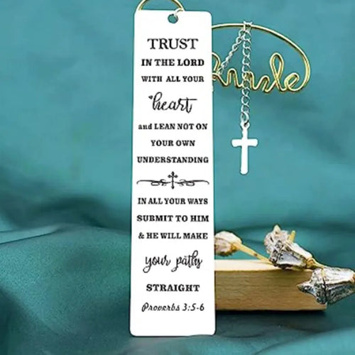 Stainless steel bookmark with engraved text in European style design