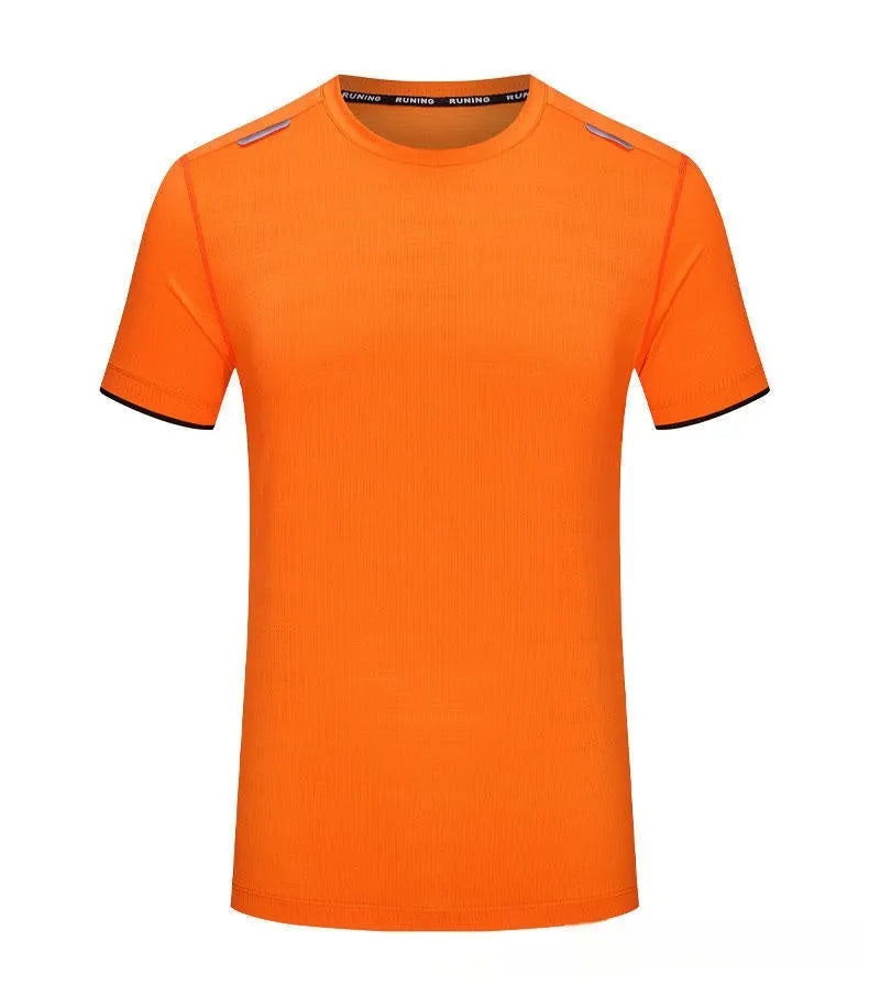 Man's loose fit ice silk t-shirt in solid colour on hanger, showing lightweight summer workwear fabric.