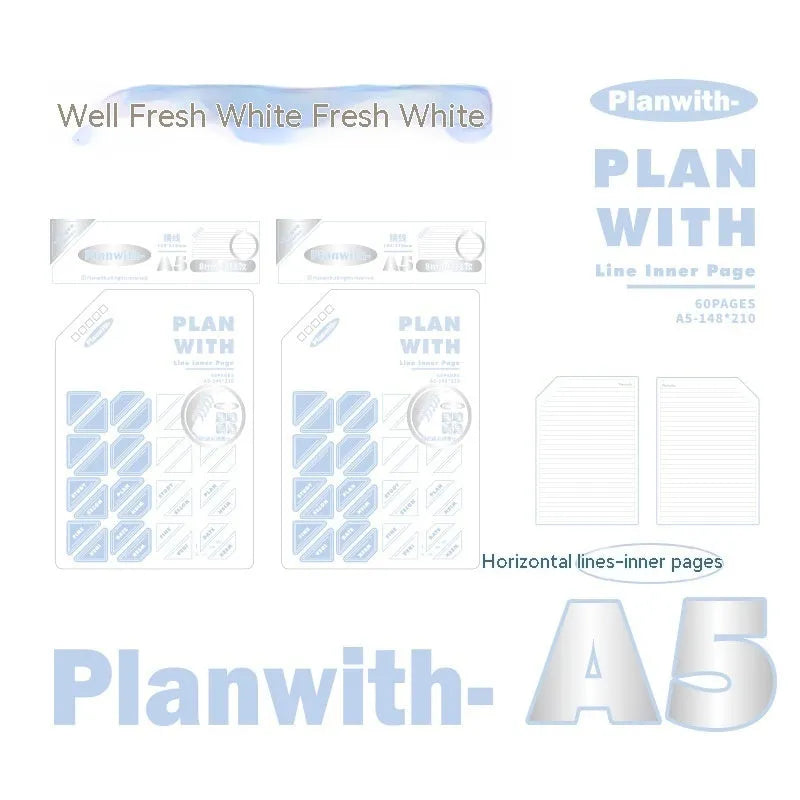Oblique angle artsy ins style student notebook in A5 or B5 size with white or blue plaid cover.