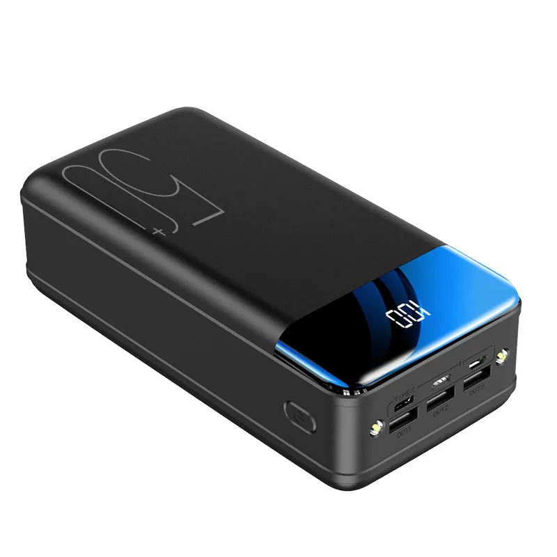 Black and white 50000mAh power bank with three output ports and large capacity charging
