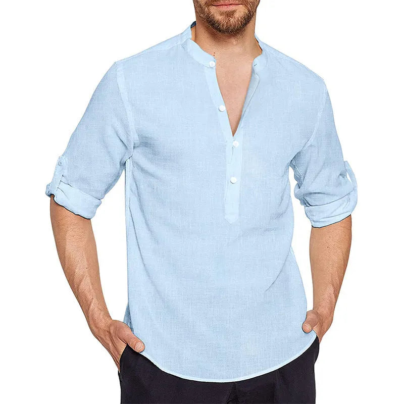 Youth cotton linen regular shirt pullover long sleeve loose fit available in five colours S to XXXL