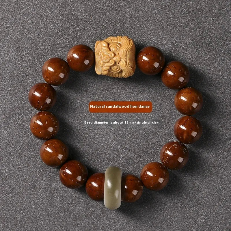 Hand-woven ivory nut lion round beads bracelet with 13mm beads and retro national style design