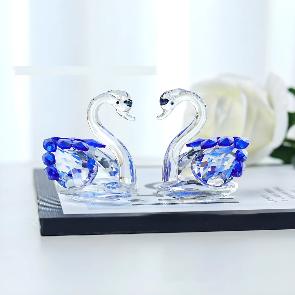 Crystal swan desktop decoration in red, blue, pink, or purple colours