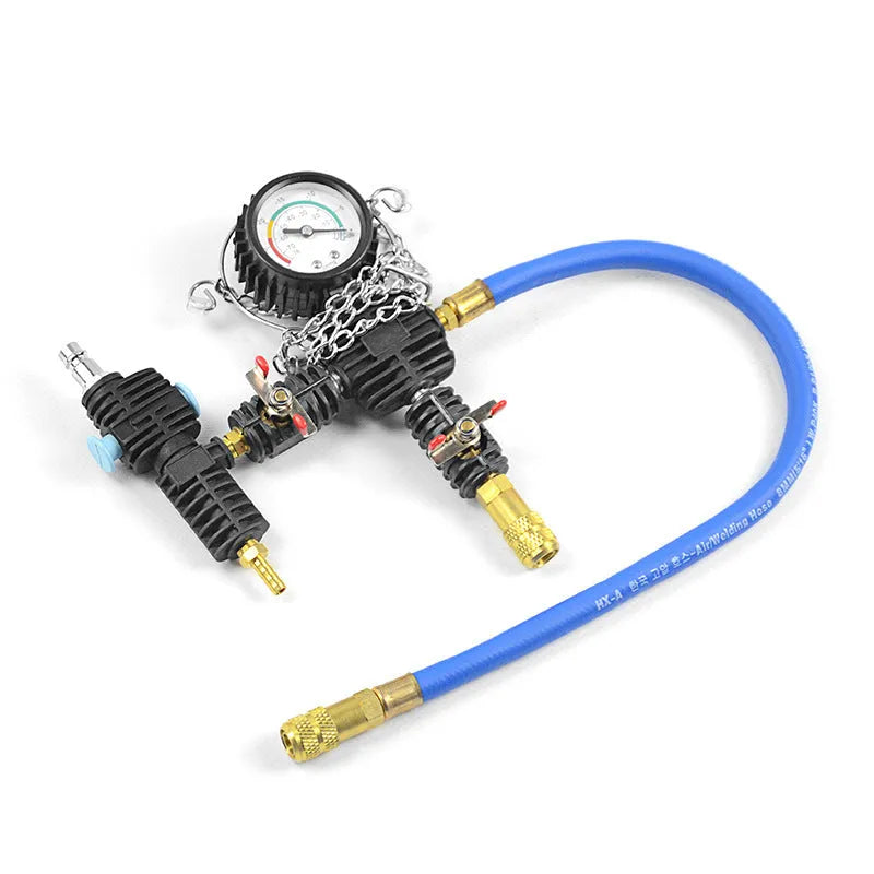 28-piece automotive radiator pressure tester kit with vacuum purge tools in blue plastic storage case