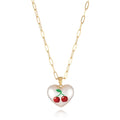 Heart-shaped necklace with geometric chain and a detailed fruit pendant charm, adjustable from 21cm to 50cm.
